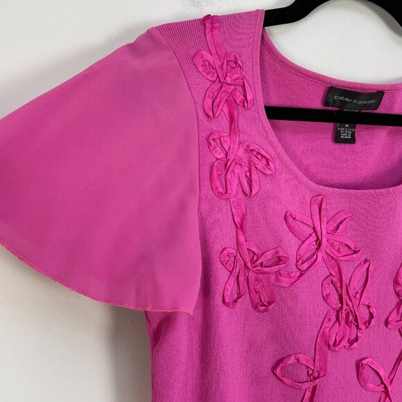 Cable & Gauge Top Womens Medium Pink Flutter Short Sleeve Stretch Shirt - Picture 9 of 10